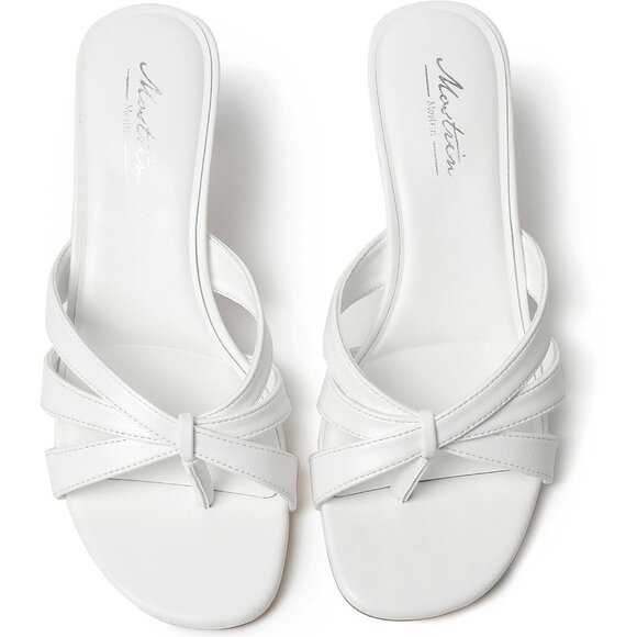 Women Strappy Kitten White Heels Open Toe Mules Thong Sandal for Party Wedding - Picture 9 of 9